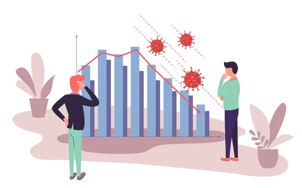 Les hommes d'affaires analysant la chute du marché causée par l'épidémie de coronavirus . — Image vectorielle