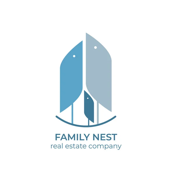 Modelo de logotipo copmany imobiliário. Imóveis para famílias. Família de pássaros no ninho . — Vetor de Stock