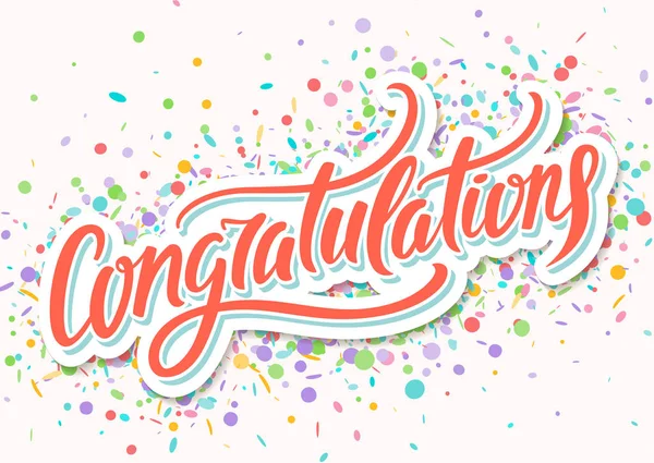 Congratulations Card Confetti Hand Lettering Vector Illustration — Stock Vector