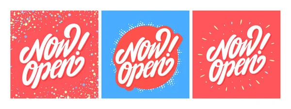 Now open. Vector lettering banners. — Stok Vektör