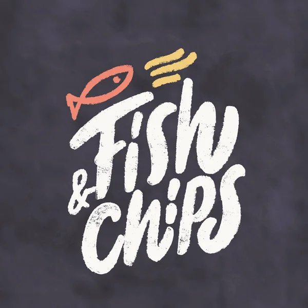Ryby a hranolky. Vektorové písmo na tabuli. — Stockový vektor