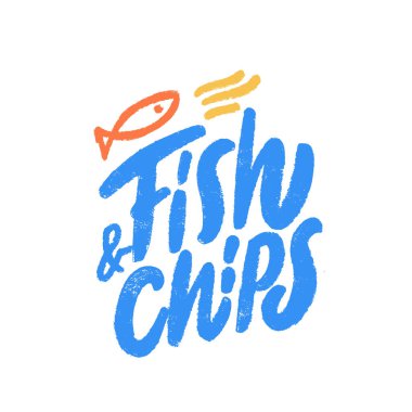 Balık ve patates kızartması. Vektör harfleri. 