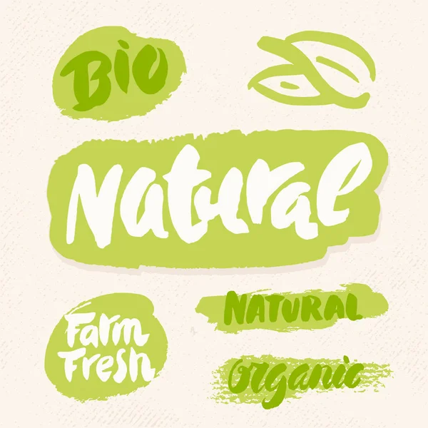 Bio, naturel, bio et frais à la ferme. Ensemble d'étiquettes pour les aliments biologiques et naturels . — Image vectorielle