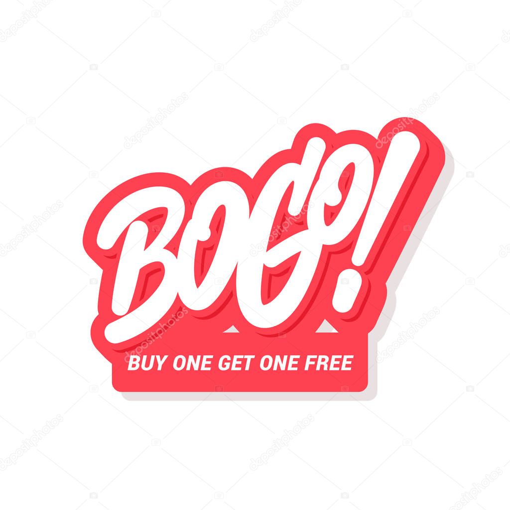 BOGO sale icon. Buy one get one free. Vector lettering.