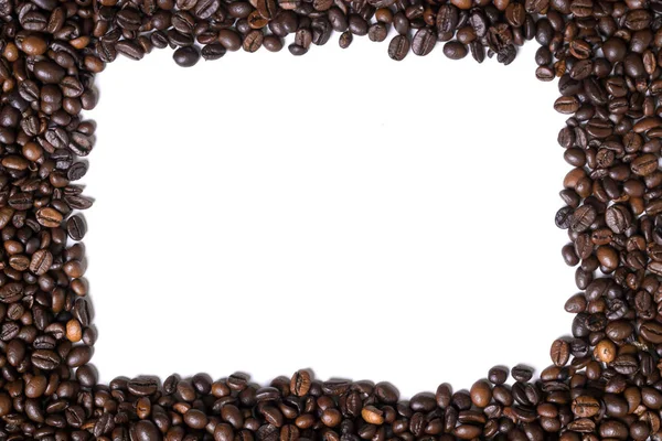 Fondo blanco con granos de café en cuatro lados — Foto de Stock