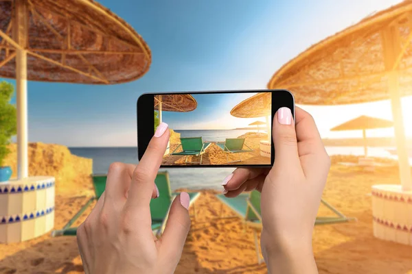 Hareket eden telefon fotoğraf plaj geniş görüş yatay