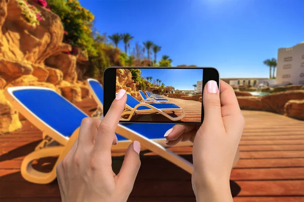 Мобільна телефонна фотографія пляжу широкий вид горизонтально — стокове фото
