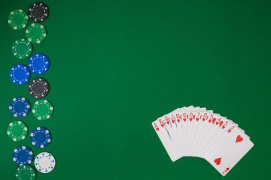 Banner şablon düzeni mockup online casino için. Yeşil tablo, çalışma alanı üzerinde Üstten Görünüm.