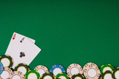 Banner şablon düzeni mockup online casino için. Yeşil tablo, çalışma alanı üzerinde Üstten Görünüm.