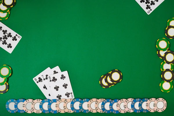 Banner şablon düzeni mockup online casino için. Yeşil tablo, çalışma alanı üzerinde Üstten Görünüm.