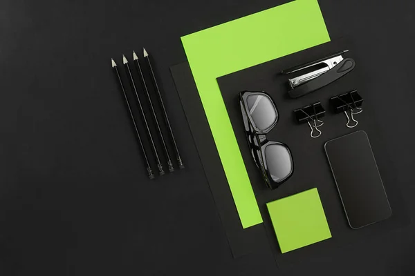 Mix of office supplies on a modern  desk — Stock Photo, Image