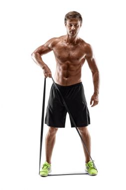 Lastik bant, atış studio ile çalışma dışarı yakışıklı fitness adam.