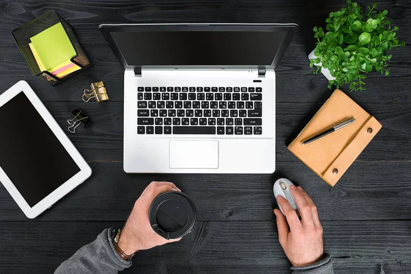 Directly above view of human hands typing on laptop. — Stock Photo, Image