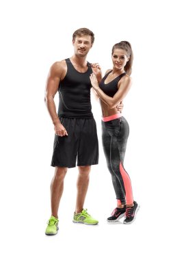 Kadın ve adam Studio beyaz arka plan üzerinde genç sporcuların Çift