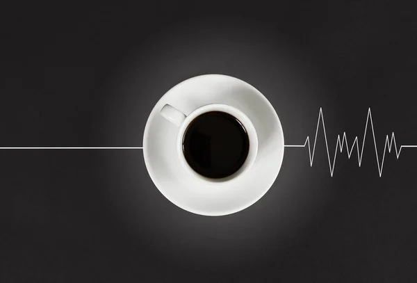 在早上补咖啡唤醒头部，导致心脏跳动. — 图库照片