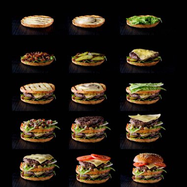 Hamburger, siyah üzerine adım yapım süreci.