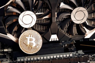 Bitcoin. Yeni sanal para. Bitcoins yalan ekran kartı incelemesi kavramı üzerine.