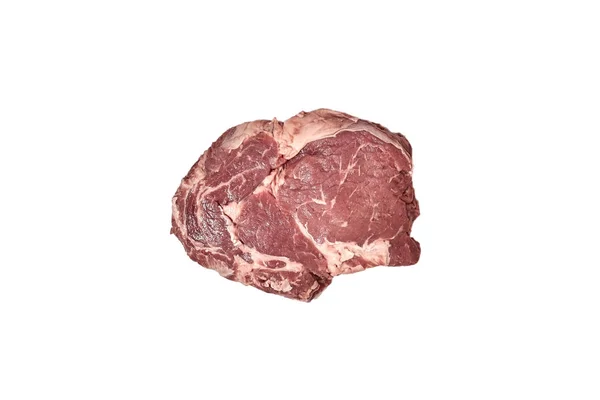 Carne fresca de res cruda aislada sobre fondo blanco, vista superior. — Foto de Stock