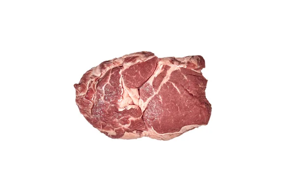 Steak de bœuf cru frais isolé sur fond blanc, vue de dessus. — Photo