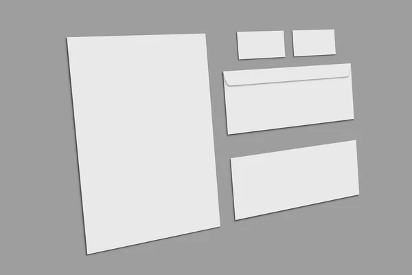 Piśmiennicze puste i identyfikacji wizualnej na szarym tle. Branding makiety. — Zdjęcie stockowe