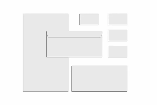 空白信纸和公司标识设置在白色背景上。品牌模型. — 图库照片