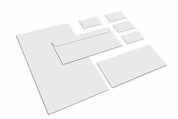 空白信纸和公司标识设置在白色背景上。品牌模型. — 图库照片