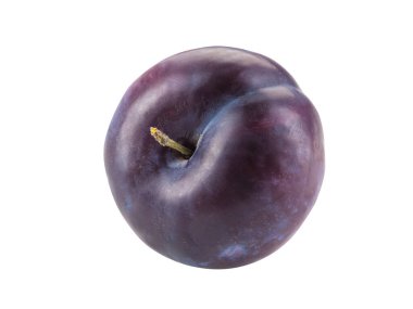 Pürüzsüz, yumuşak, mor erik meyvesi beyaz arka planda izole edilmiş metin ve görüntüler için kopya alanı var. Yan görüş. Yakın çekim..