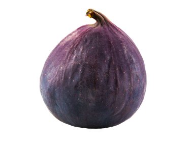 Mor incir beyaz üzerine izole edilmiş, metin veya resimler için kopyalama alanı var. Yumuşak, tatlı meyve, ten çok ince, içinde bir sürü küçük tohum var. Yakın plan..