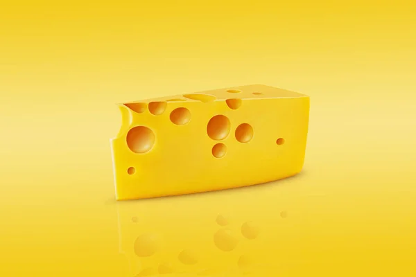 Piece of fresh cheese isolated on yellow background with copy space for text or images. Advertising concept. Close-up shot. — Stock Photo, Image