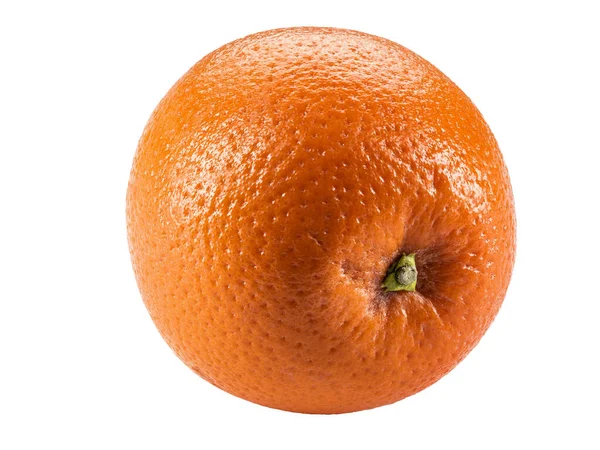 Laranja madura isolada em fundo branco com espaço de cópia para texto ou imagens. Frutas com carne suculenta. Vista lateral. Close-up shot. — Fotografia de Stock