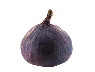 Mor incir beyaz üzerine izole edilmiş, metin veya resimler için kopyalama alanı var. Yumuşak, tatlı meyve, ten çok ince, içinde bir sürü küçük tohum var. Yakın plan..