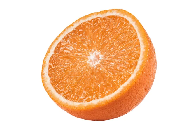 Metade de uma laranja madura isolada no fundo branco com spa de cópia — Fotografia de Stock