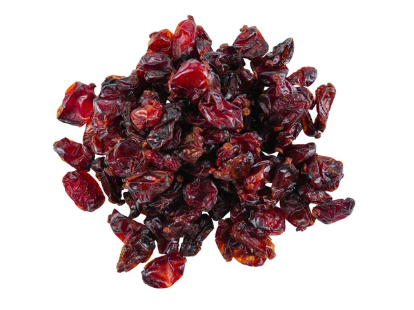 Handful of dried cranberries isolated on white background with copy space for text or images. Food, cooking, packaging concept. Close-up. — Stock Photo, Image