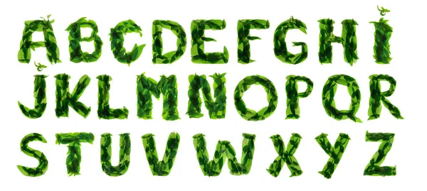 Beyaz arkaplanda izole edilmiş nane yapraklarından oluşan İngiliz alfabesi. — Stok fotoğraf