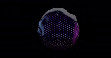 Soyut animasyon, 3 boyutlu canlandırma. Kumaş etkisi, siyah arkaplanda rastgele hareket eden benekli küre. Kusursuz döngü. Kapat.