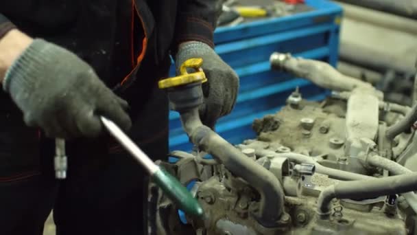 Professionelle Kfz-Mechaniker reparieren Motor — Stockvideo