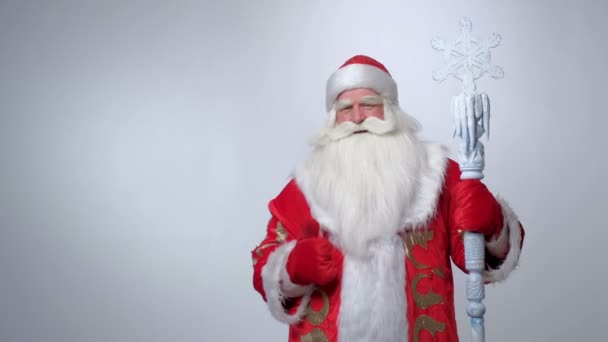 Glad tomte jublar och ler — Stockvideo