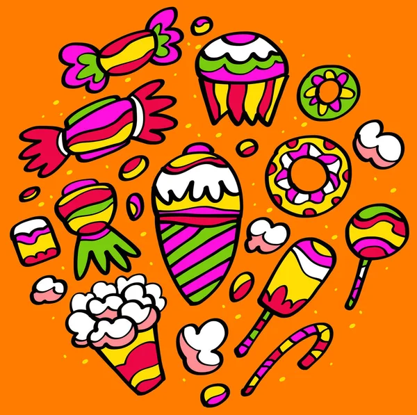 Desenhos coloridos de doces — Vetor de Stock