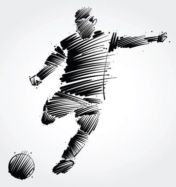 ışık arka plan üzerinde siyah Pazar futbol oyuncusu topu tekmeleme yapılmış