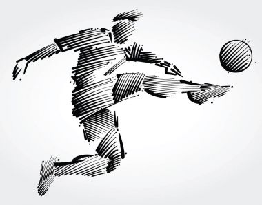 ışık arka plan üzerinde siyah Pazar futbol oyuncusu topa uçan yapılmış