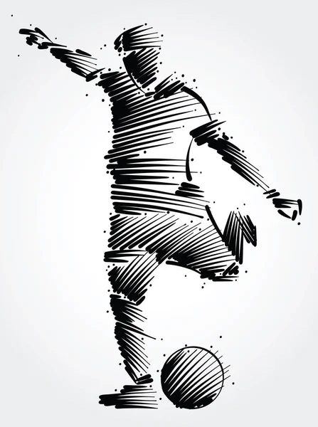 足球运动员跑踢球由黑色笔触的光背景 — 图库矢量图片