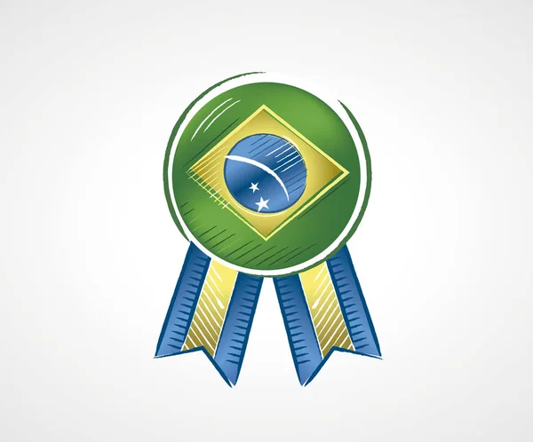 Medalha com a bandeira do Brasil com cores vivas em formato de rascunho — Vetor de Stock