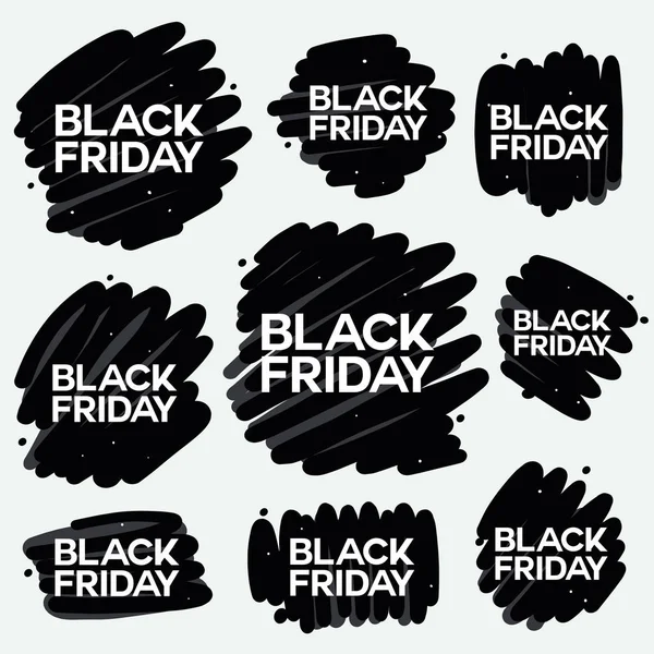 Group of black spot graphics with text Black Friday over it — Stock Vector