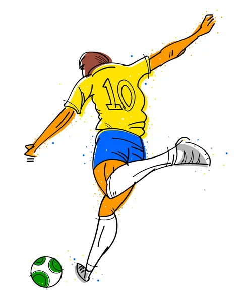 巴西选手跑去踢球 — 图库矢量图片