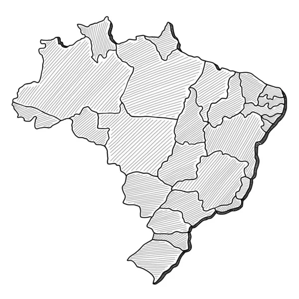 Garabato Blanco Negro Brasil Mapa Con Estados Sobre Fondo Claro — Archivo Imágenes Vectoriales