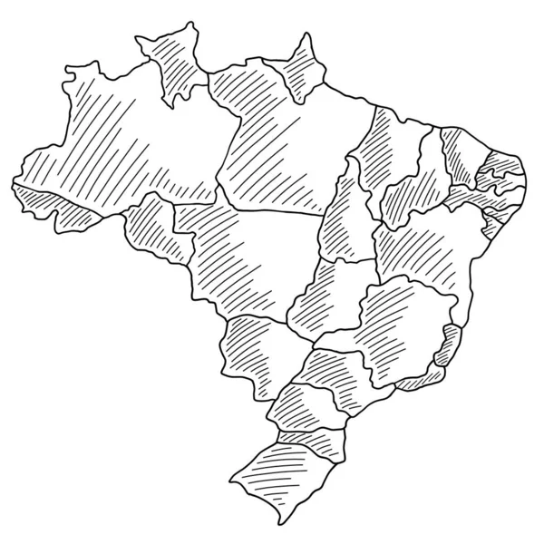 Boceto Negro Brasil Mapa Sobre Fondo Blanco Dibujo Con Pinceladas — Vector de stock