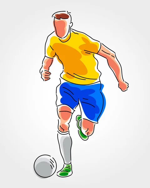 Jugador Fútbol Brasileño Corriendo Para Patear Pelota — Vector de stock