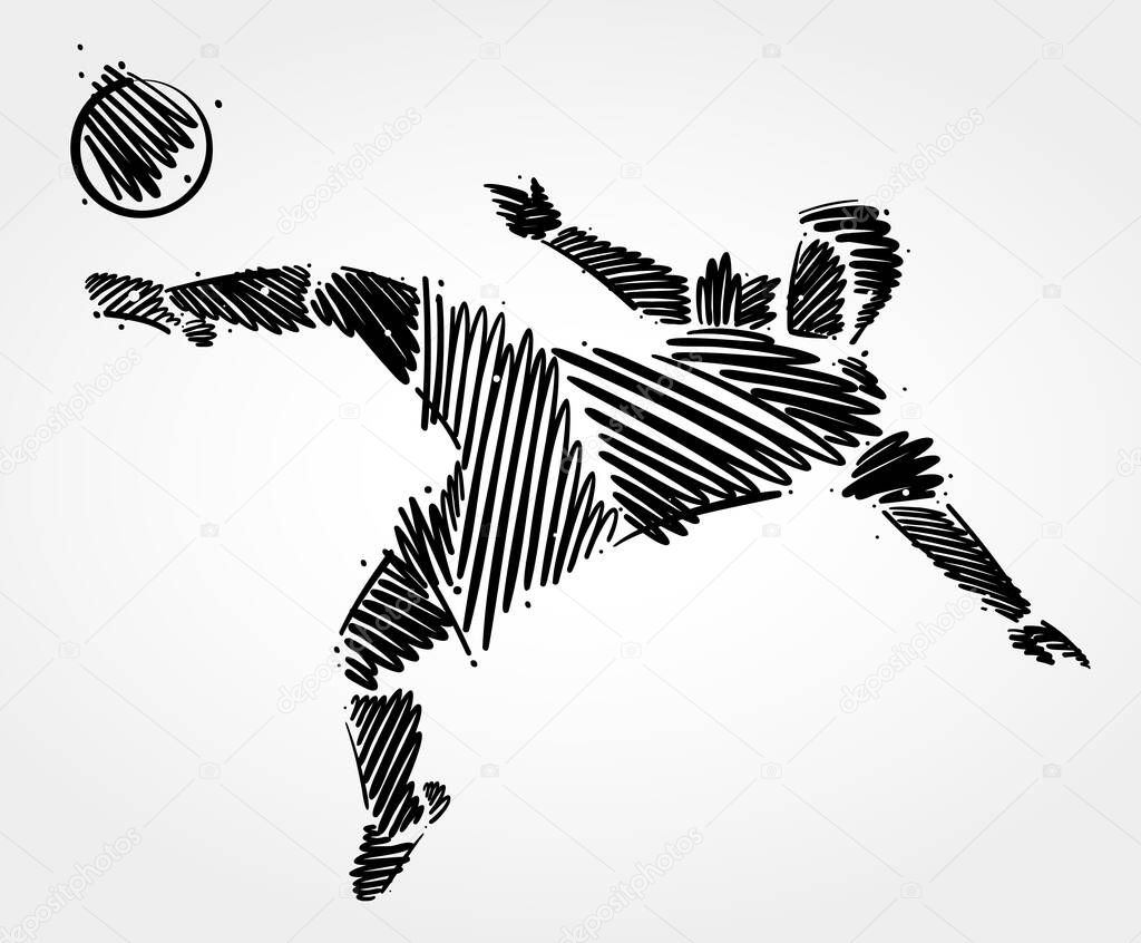 Soccer player jumping made from black brush strokes