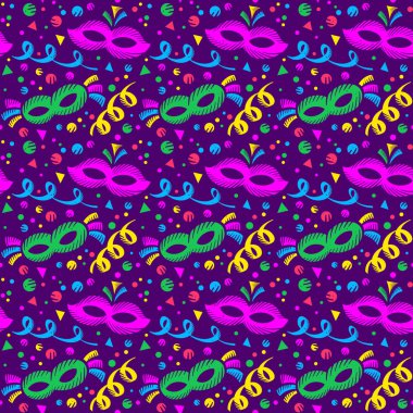 Koyu arkaplanda karnaval süsleri olan renkli desen