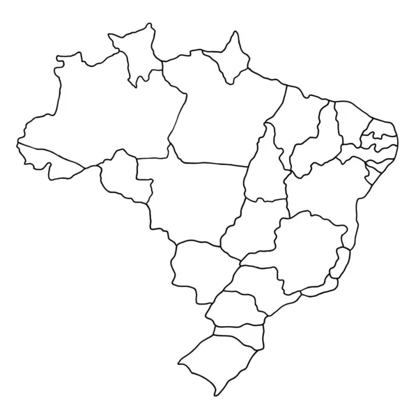 Esbozo Negro Brasil Mapa Sobre Fondo Blanco Dibujo Con Contornos — Vector de stock